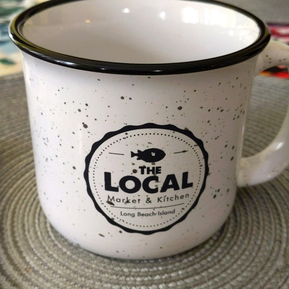 Ceramic camper coffee and campfire mug. "The Local"  market and kitchen